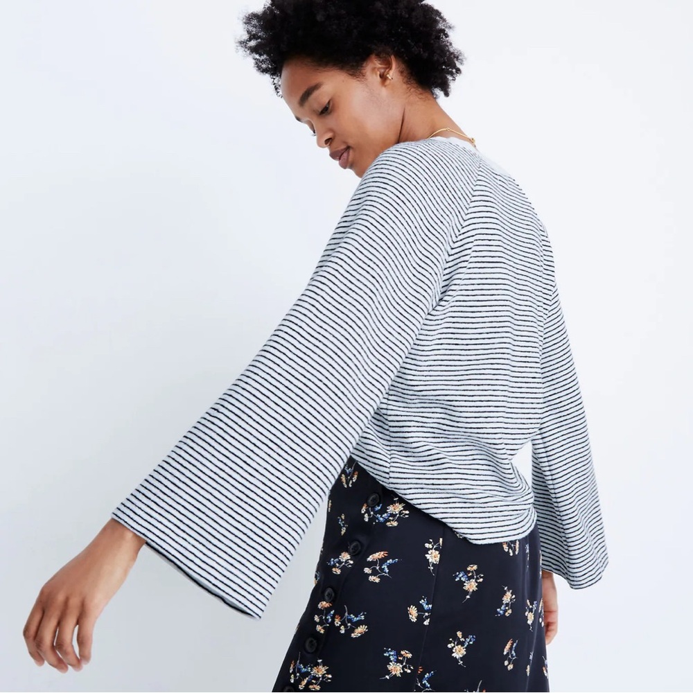 Madewell Terry Raglan Sweatshirt in Stripe black/white size S
